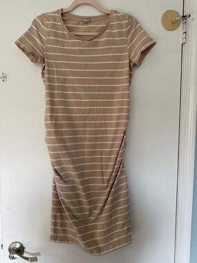Old Navy Maternity Tan & White Striped Midi Dress size M